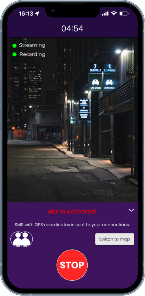 bSafe SOS activatie met live video en GPS tracking